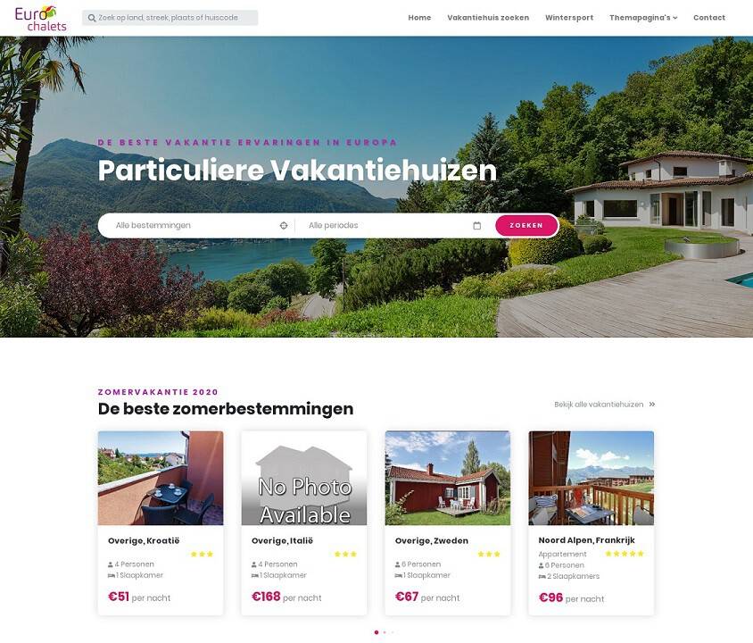 Eurochalets vakantiehuizen website